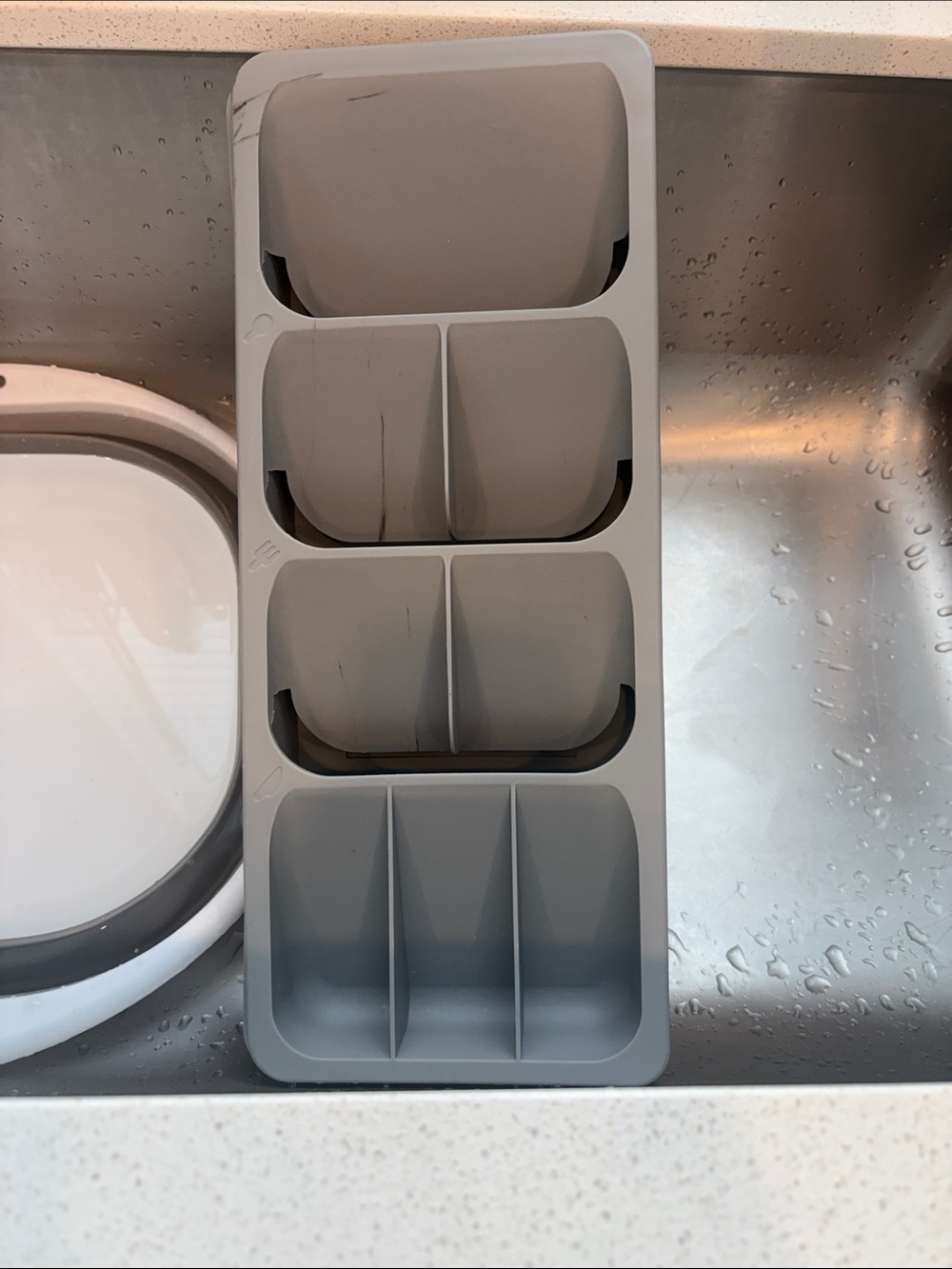 Gray Silicone Utensil and Cutlery Organizer Tray